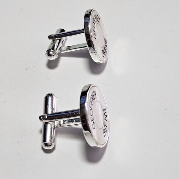 **Sale** Geoffrey Beene Silver Tone And Mother Of Pearl Cufflinks - Picture 7 of 8